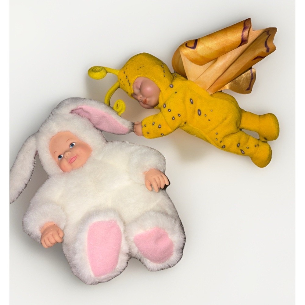 Vintage Anne Geddes Baby Bunny Doll White Easter +‎ Butterfly Bean Filled
